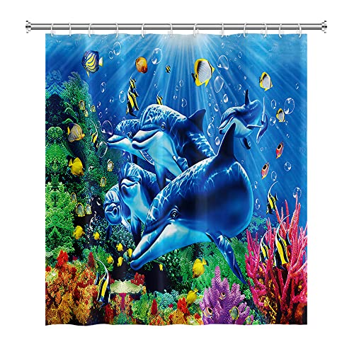 SDOTPMT 122x183cm Ocean Undersea Whale Shower Curtain Colorful Tropical Fishes Underwater World Bath Curtain Blue Ocean Bathtub Curtain for Bathroom Decor Waterproof with Hooks - Image 3