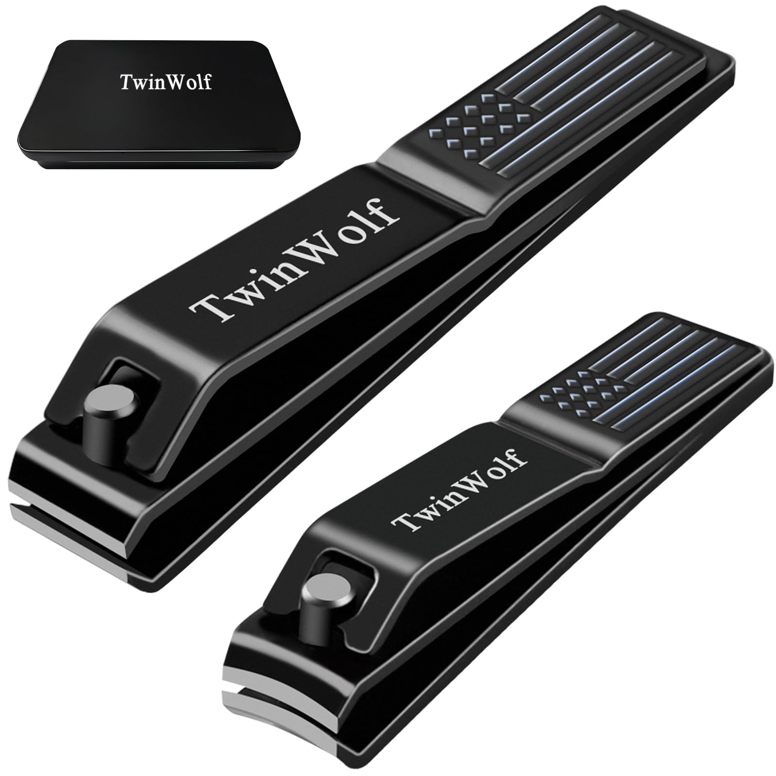 TwinWolf Nail Clippers Set Ultra Sharp Sturdy Fingernail and Toenail Clipper by American Flag Pattern Handle Built-in Nail