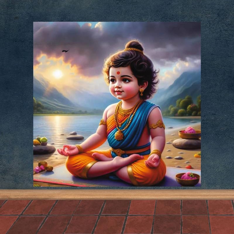 Image of British Terminal Cute little Bal Gopal Baby God Krishna| Kanha Ji | Laddu Lord Makhan Chor Painting Religious Poster for Pregnant Women for wall (matt thin vinyl,sticker,multicolor,unframed)| bj396