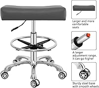 Vista 3 de Antlu Taburete giratorio ajustable para masaje, oficina, tatuaje, cocina, taburete de trabajo con ruedas (gris, con anillo de pie)