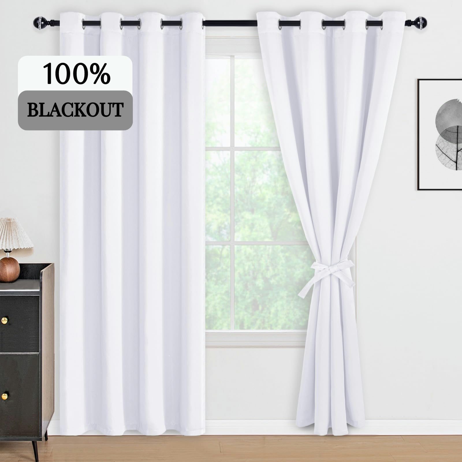 Rideau Opaque DWCN Complete Short Sun Blackout Curtains Noise Reduction Blackout  Drapes Thermal Insulated Energy Saving Curtain 2 Panels With Black Liner  Sheer Curtain, image size:1600x1600