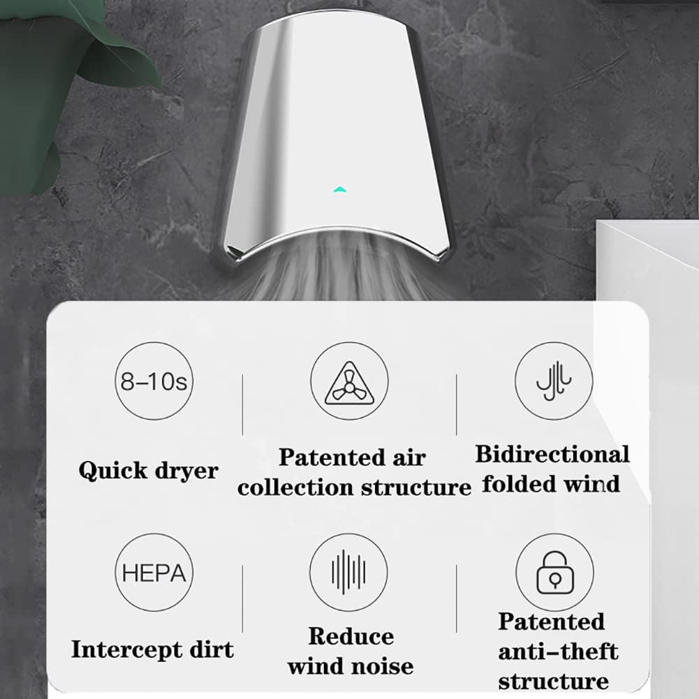 Automatic Hand Dryer, 1100W Electric Hand Dryer with HEPA Filter Fast Dry in 10s, Hot/Cold Switch Mirror Stainless Steel Bathroom Hand Dryers for Home Residential Industrial