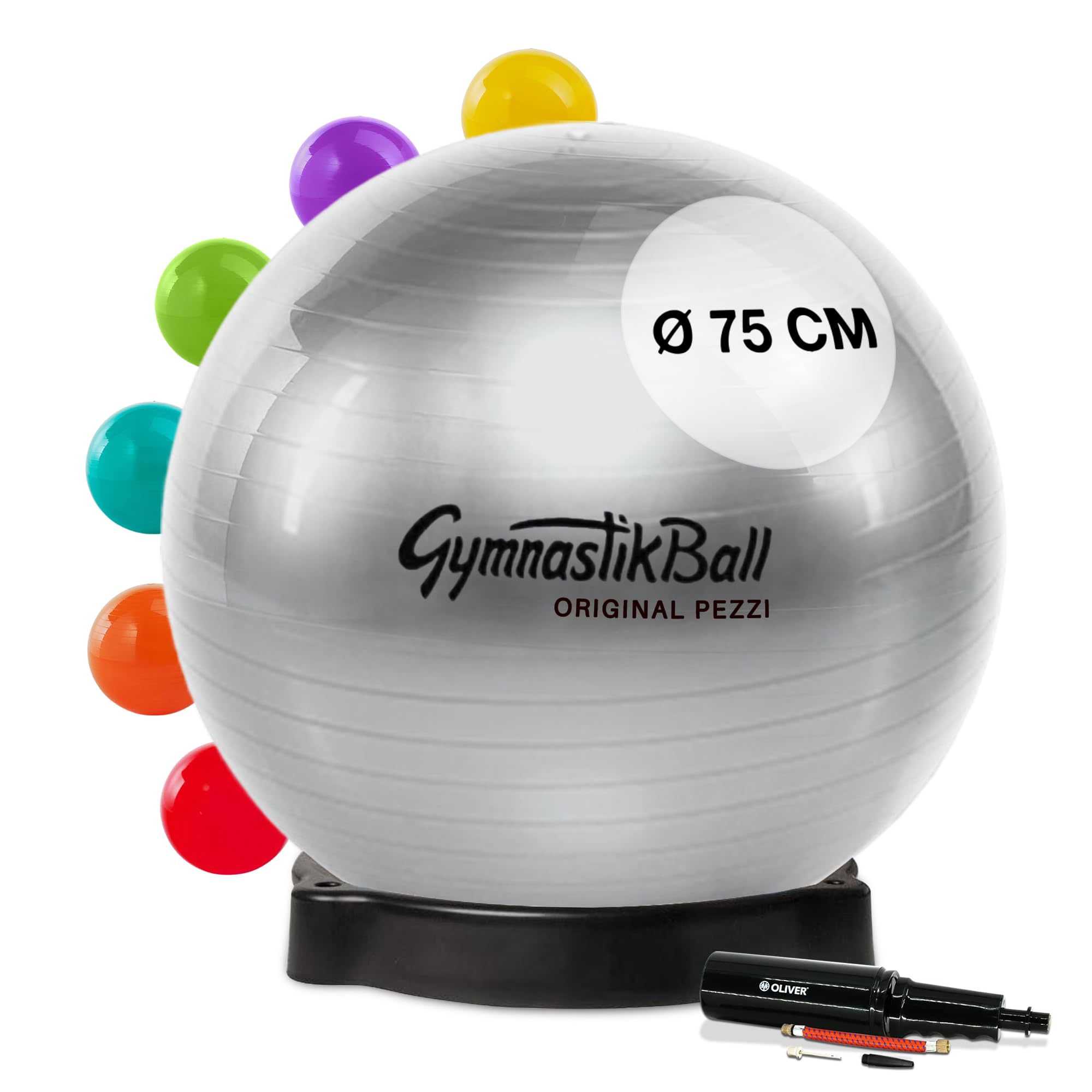 Original Pezziball Standard 75 cm anthrazit m. Ballschale & Pumpe Gymnastikball