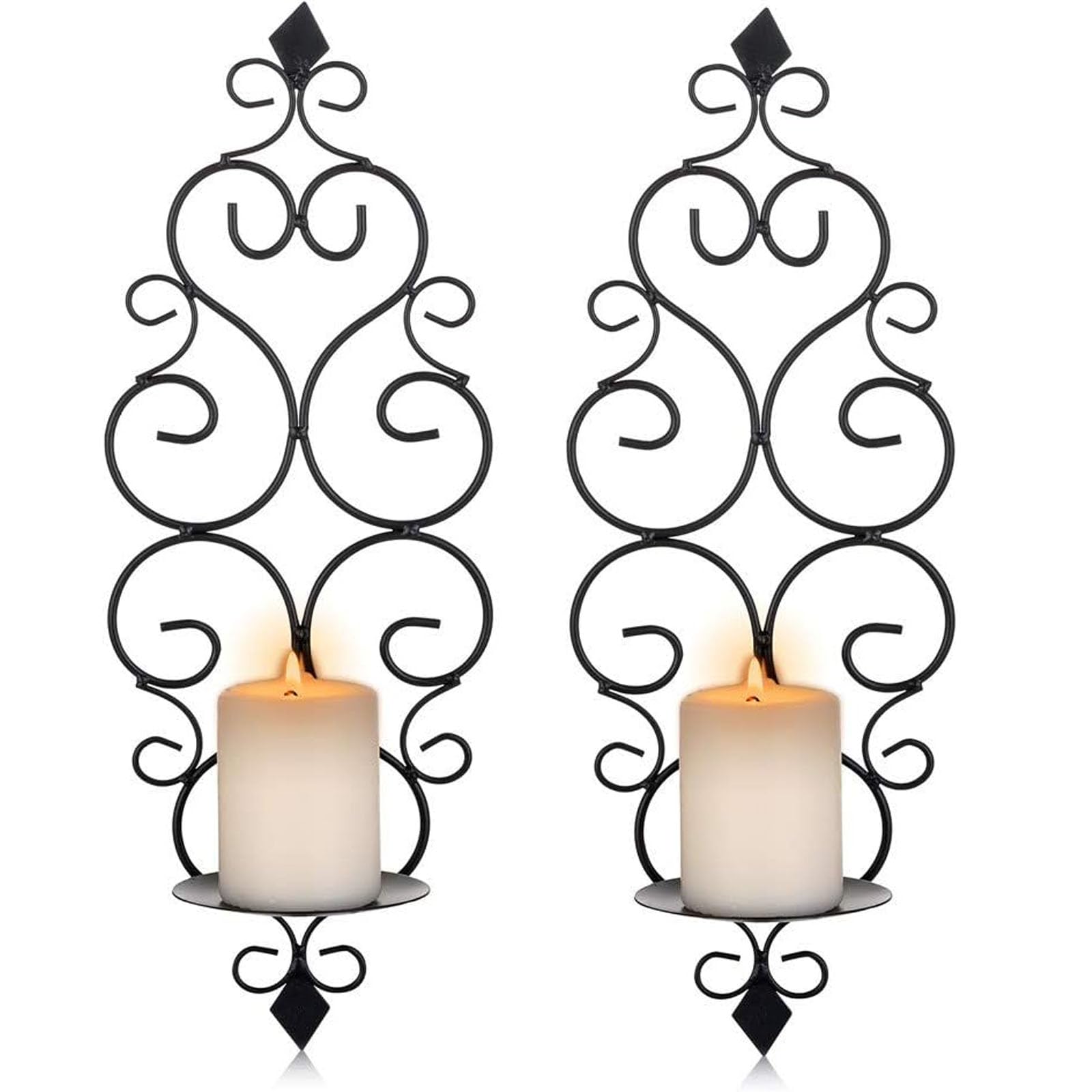 Tazweeq Iron Wall Candle Sconce Holder Set of 2 Hanging Wall Mounted Pillar Candle Sconces Holder, Wall Sconces Decor for Bedroom Dining Room (Black)
