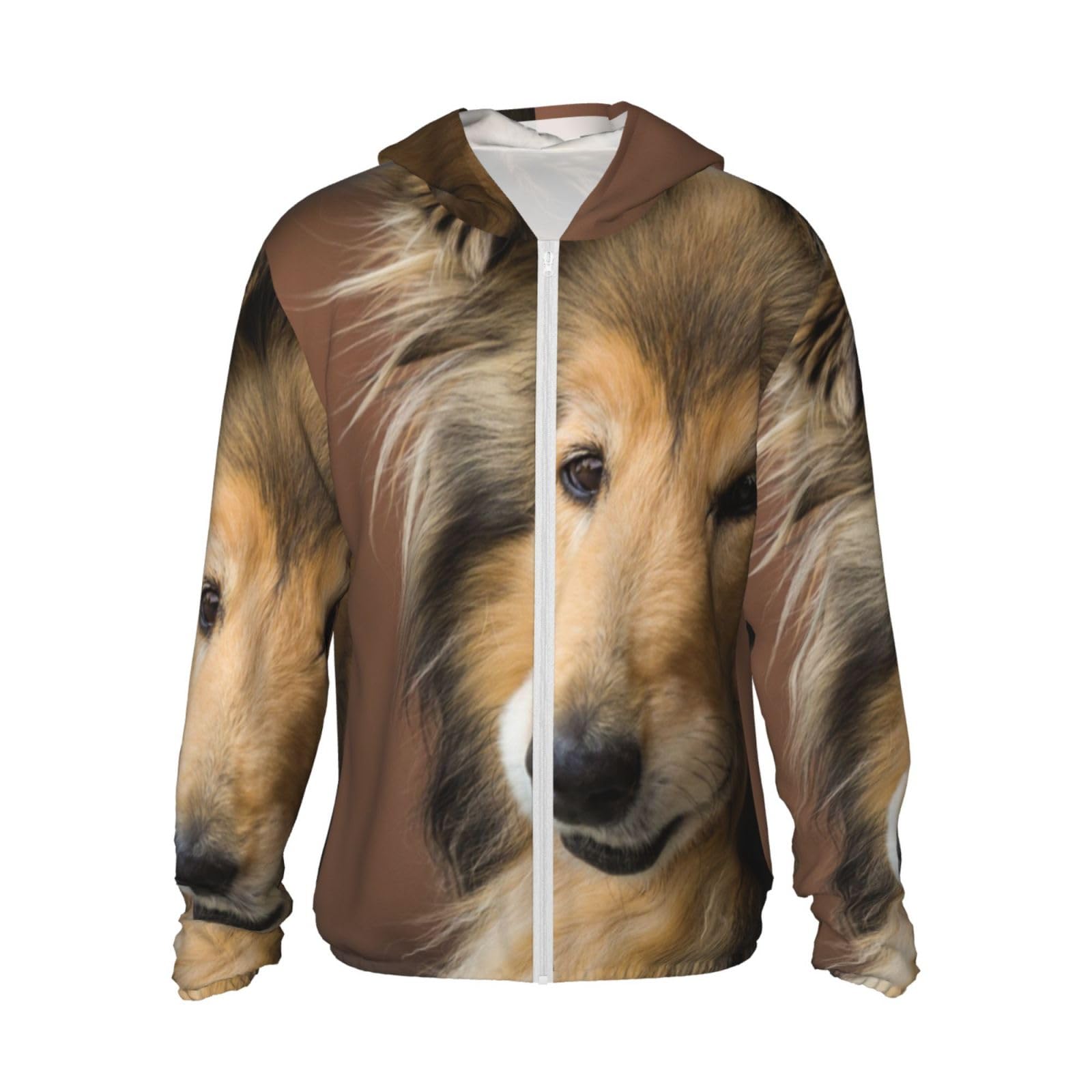 Poadnly Rough Collie Lassie Dogs Big Fluffy Dogs Pets,Sun Protection Hoodie Jacket Lightweight Long Sleeve Sun Shirt for Hiking Outdoor,M