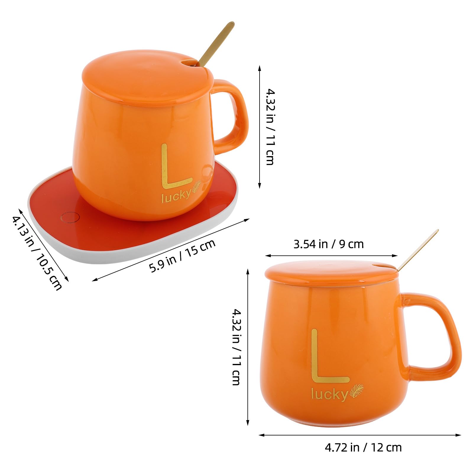 SHINEOFI Set Scaldatazze da Caffè Elettrico con Tazza Termica Arancione Coperchio e Cucchiaio Riscaldamento USB 5V per Casa e Ufficio Tazza Riscaldante Multifunzione per Tè e Latte