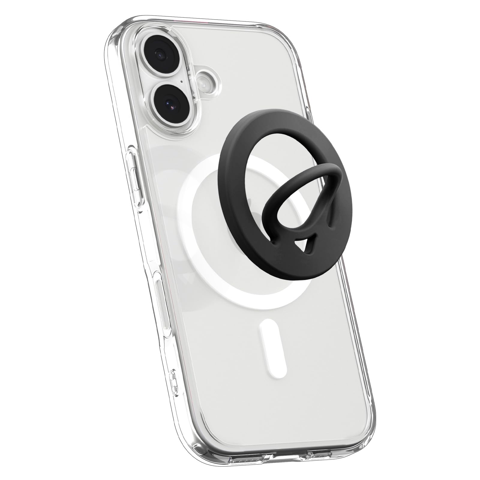 Spigen Dual Pop Magnetic Ring Holder with Finger Loop Grip – Magsafe & Pixelsnap Compatible with iPhone 17/16/15/14/13/12 Models, Pixel 10 Series [Soft Silicone Texture] [Strong Magnet] – Black