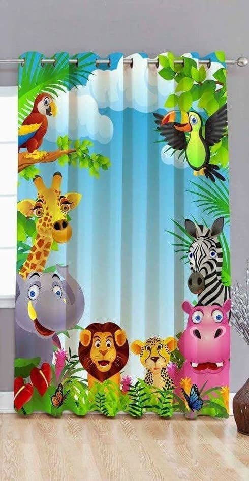 Image of 3D Forest Animals Design Curtains for Kids Room, Window, Door 4x7 feet Play School Curtain, Pack of 1 pc
