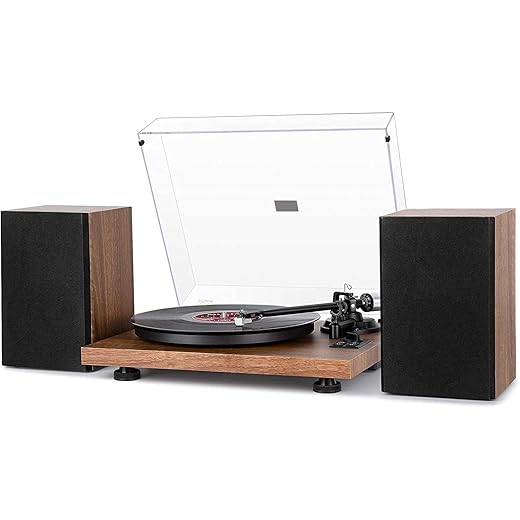 1 BY ONE Bluetooth Turntable Hi-Fi System with 36 Watt Bookshelf Speakers, Vinyl Record Player with Magnetic Cartridge