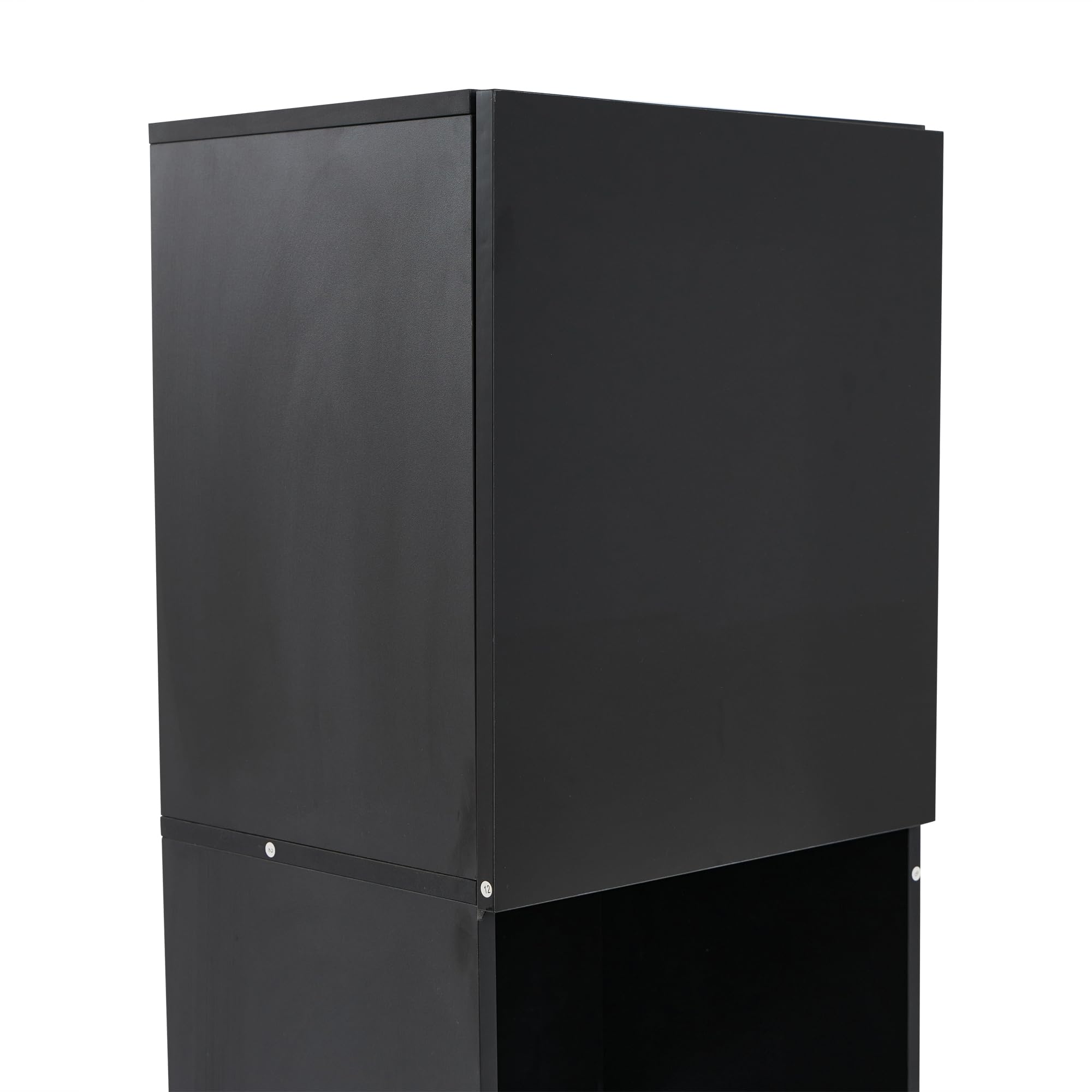 Merax Vitrinenschrank 160cm, Glasvitrine mit LED-Beleuchtung, Schwarz Hochglanz - Moderne Kommode mit viel Stauraum, Bücherschrank Hochschrank Highboard, Schrank für Wohnzimmer Küche Esszimmer Büro