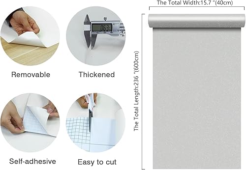 Vista 87 de CHIHUT Papel tapiz de contacto con purpurina plateada de 15.7 x 236 pulgadas, papel tapiz autoadhesivo con purpurina plateada, rollo de papel
