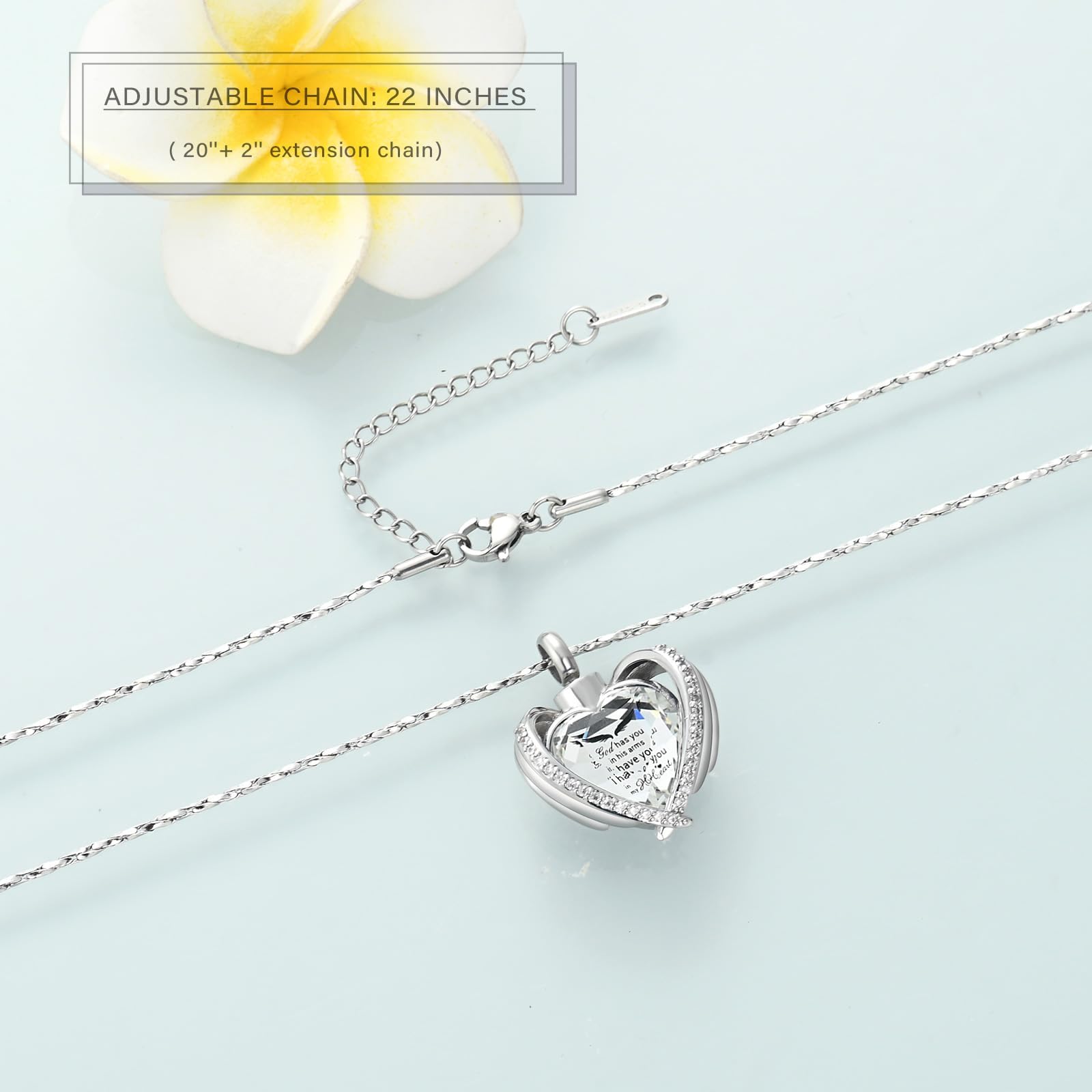 QGJNSGC Cremation Jewelry for Ashes Pendant Crystal Heart Urn Necklace with Mini Memorial Keepsake Urn Memorial Ash Holder for Women Jewelry (Silver-White-God) - Image 4