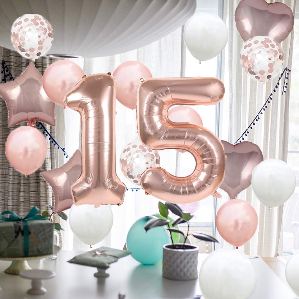 Pack De 15 Ballons De Décoration Anniversaire Or Rose - Thème 15 Ans - Fête