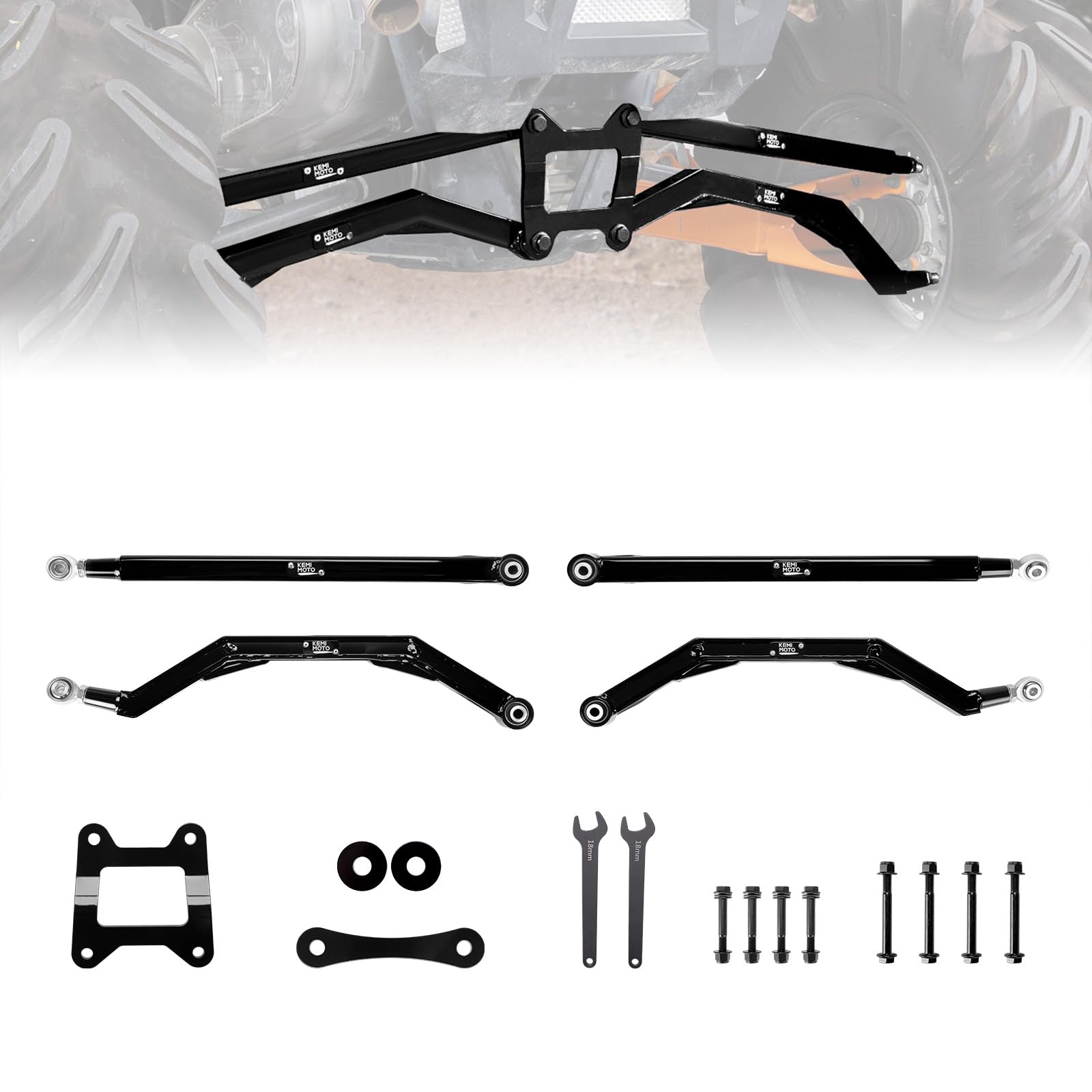 KEMIMOTO 14-23 XP 1000 Rear Radius Arms/Rods High Ground Clearance 4X Stronger Than Stock, Compatible with Polaris RZR XP 1000/RZR 4 1000 2014-2023, Adjustable Radius Rods with Reinforcement Rib