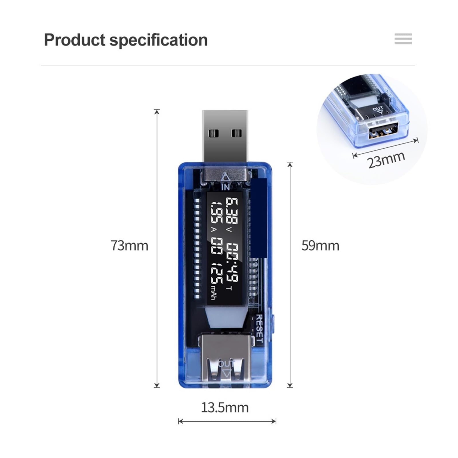 Amperomierz USB, 30 sztuk/zestaw Tester USB Tester napięcia prądu Tester pojemności ładowarki Volt Miernik napięcia prądu ny wykrywacz zasilania Test baterii(Blauw)