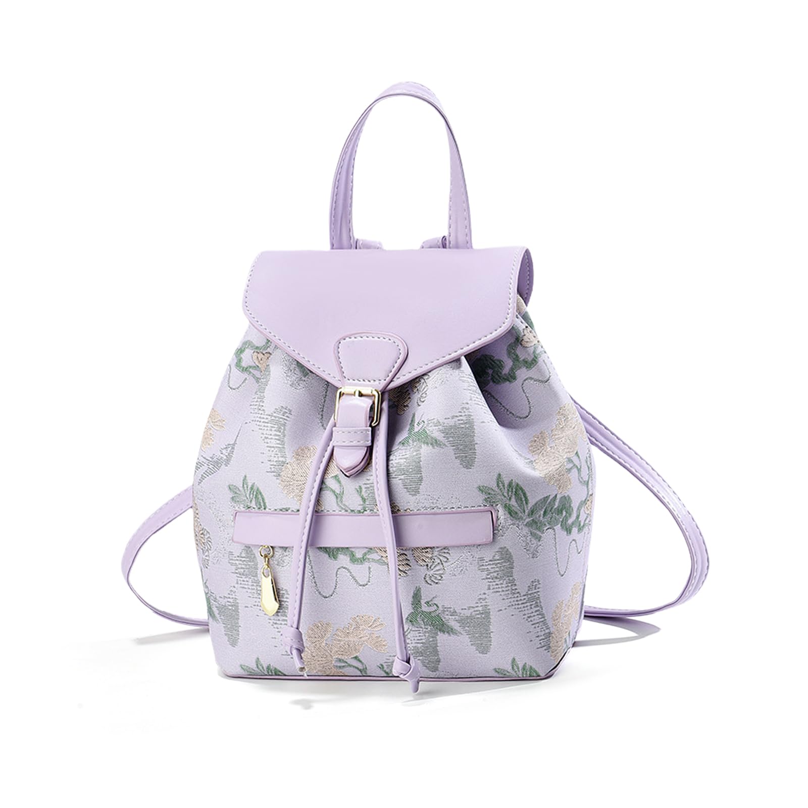 NICOLE & DORIS Zaino da Donna Piccolo Zainetto Elegante Borsa Zaino Mini con Stampa Zaino Antifurto Pelle PU Daypack Zainetti Fiori per Scuola Uscire Viaggi Viola