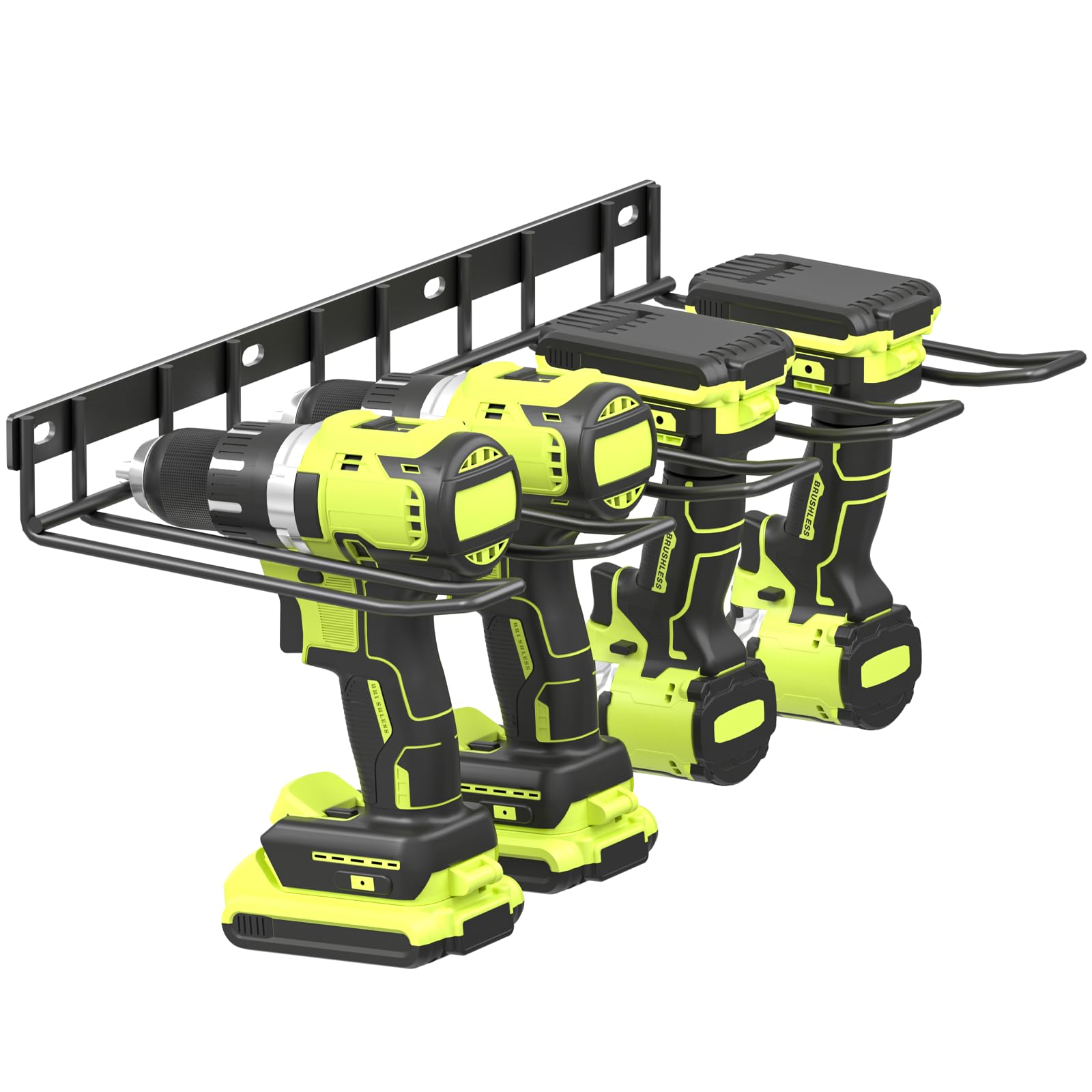 Tool Storage Wall Mount, Tool Rack, 4 Slots, Power Tool Organiser for a Garage or Tool Room, Tool Storage