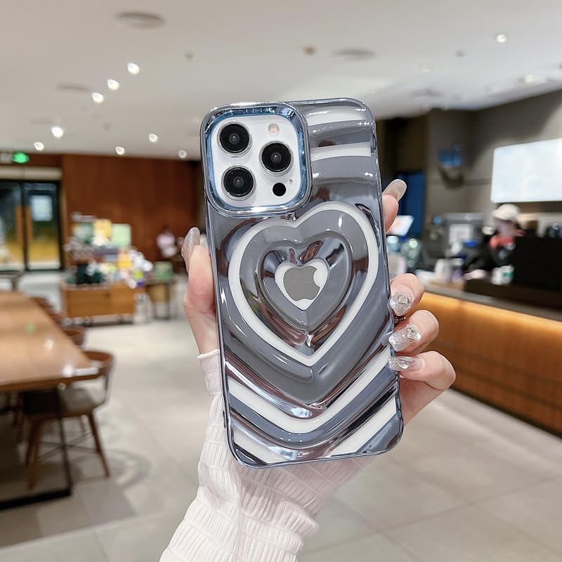 LuxuryKase 3D Heart Love Pattern Shockproof Phone Case for iPhone 13 Pro | Soft TPU Bumper | Glossy Electroplated Edges | Full Camera Protection | Slim & Stylish Protective Cover - Sierra Blue