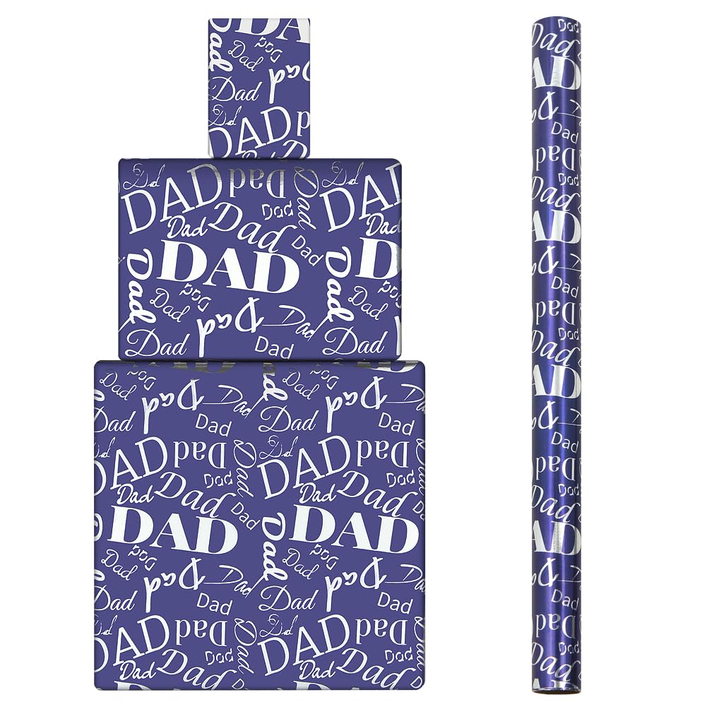 Dad Holographic Aluminized Foil Blue Wrapping Paper - 1 Mini Roll 43x300cm Per roll - Gift Wrap For Daddy Men On His Birthday Happy Father's Day Or other Special Day Fatherhood Celebration