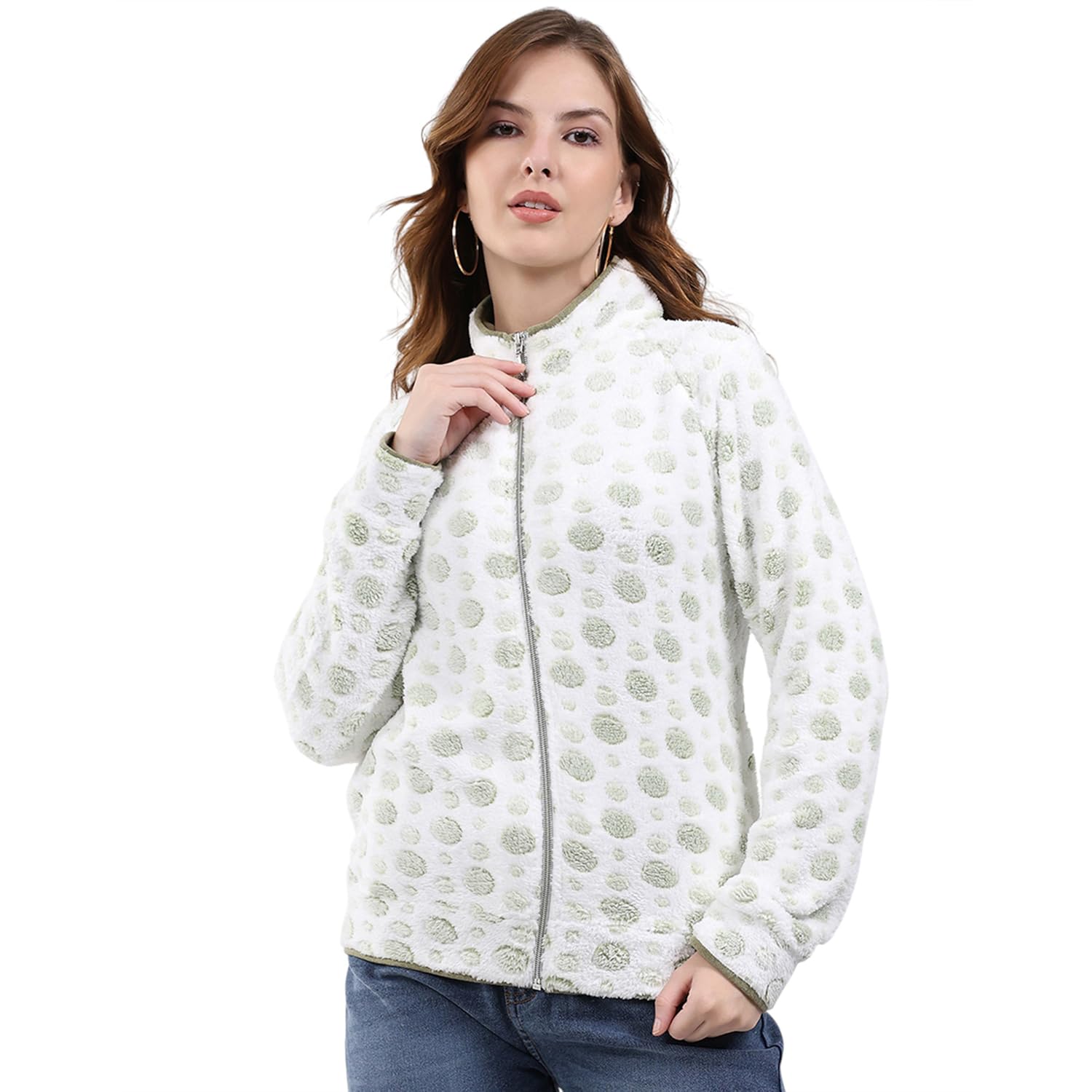 monte carlo Women Regular Fit Self Designed Pattern Mock Neck Zipper Closure Full Sleeve Winter Sweatshirt| Warm Pullover for Ladies | Soft Comfortable Casual Winter Wear for Women's (Pack of 1)-picture-21