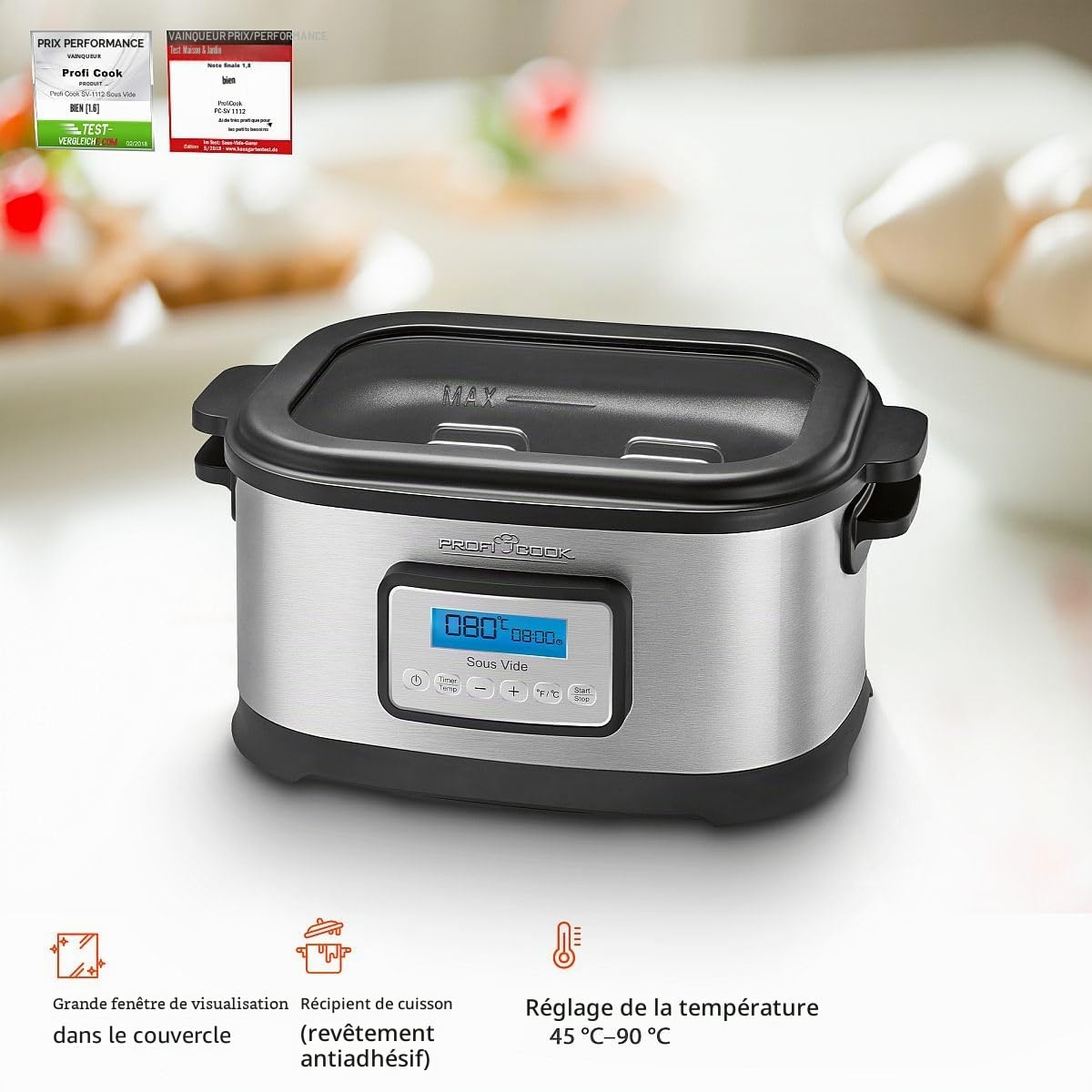 ProfiCook Cuiseur sous vide avec capacité de 8,5L | pour une cuisson précise | Cuve avec minuterie de 72 heures | Fonctions cuisson douce, yaourtière & maintien au chaud | PC-SV 1112