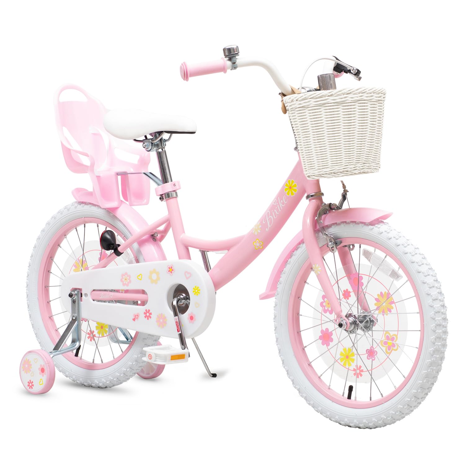Girls Bike with Basket for Toddlers and Kids Aged 3-14 Years Old,14 16 18 Inch Kids Bike with Training Wheels,20 Inch Without Training Wheels, Princess Style Bicycle with Doll Seat & Daisy Prints-image-41