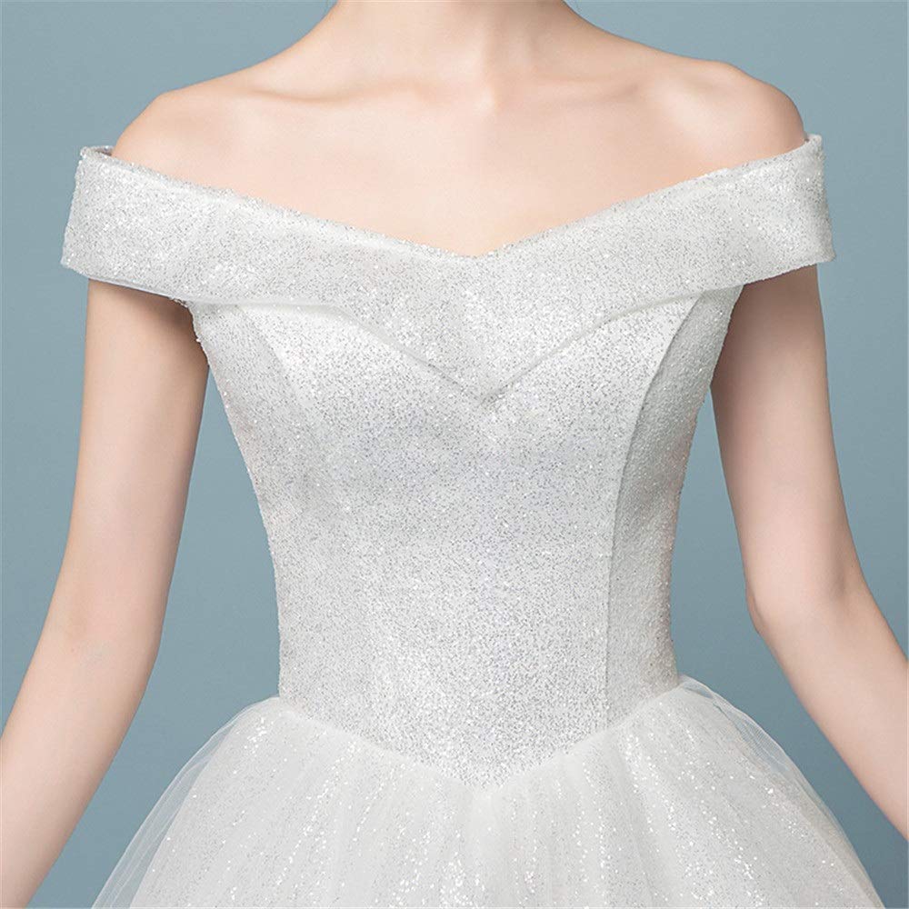 Vestidos de Baile con Hombros Desnudos Y Cuello V Brillante para Mujeres Vestidos de un Quinto de Ellos Retro Vestidos de Trapeador, LNNLSS, Marfil, m