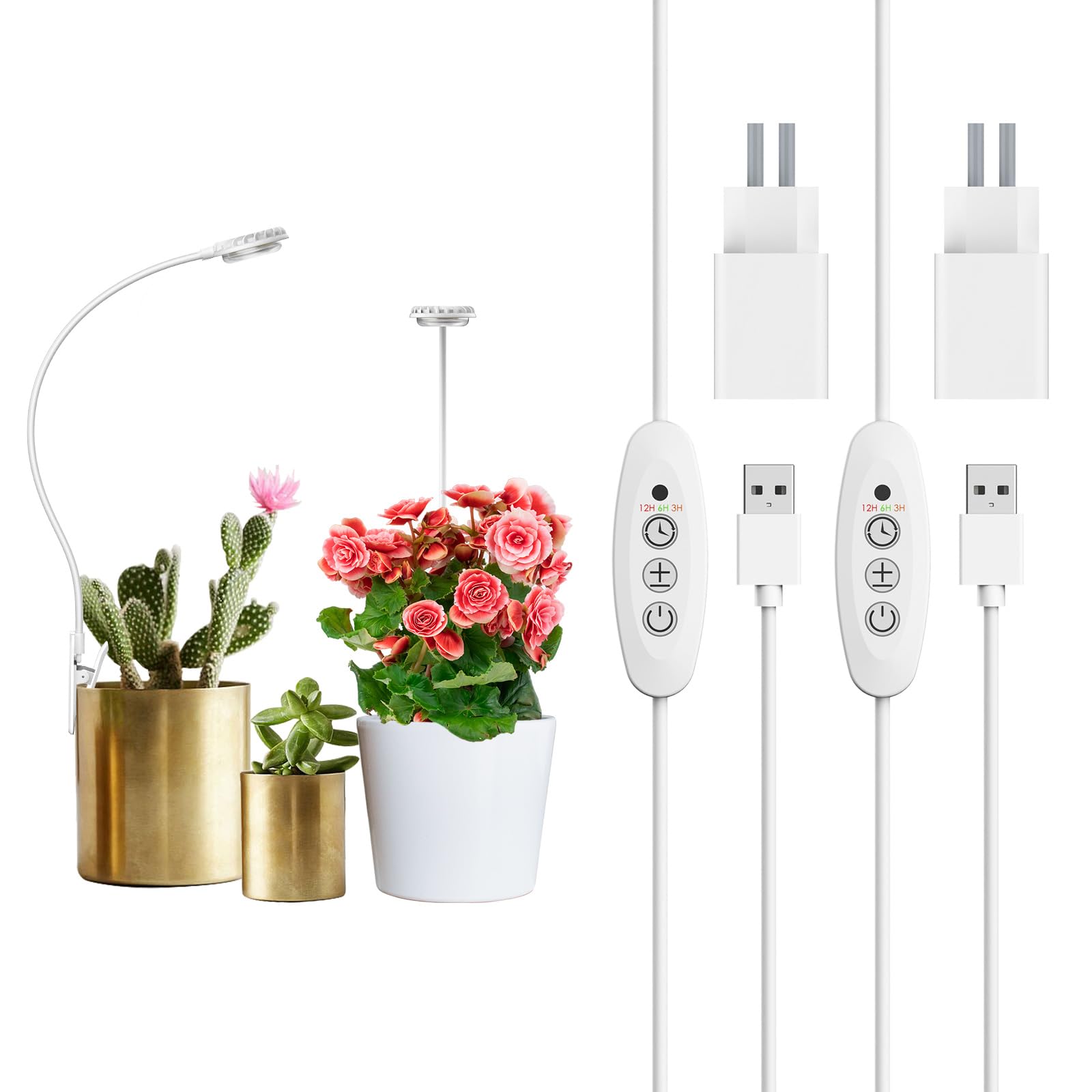 SANSI Lámpara LED De Cultivo De 4.5 W Con Clip Para Macetas,Espectro Completo,4 Niveles De Brillo,3/6/12 H,Temporizador,Ideal Para Suculentas Y Plantas Pequeñas,EU Enchufe,2 Unidades