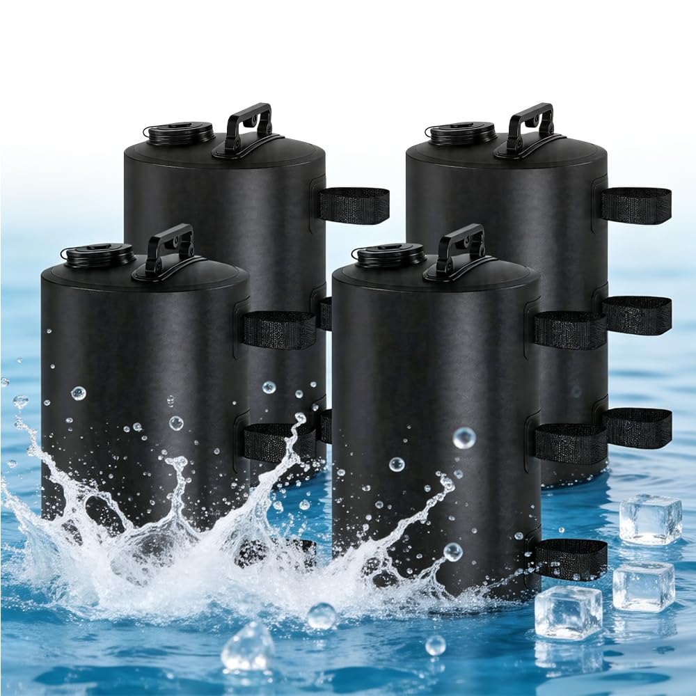 Poids pour Tonnelle, 4 Pièces Poids de Lestage, Portable 10L Anti-Vent Lestage Tonnelle, Réutilisables PVC Sac Lestage Eau pour Pliable, Tente, Canopy, de Plein Air, Noir