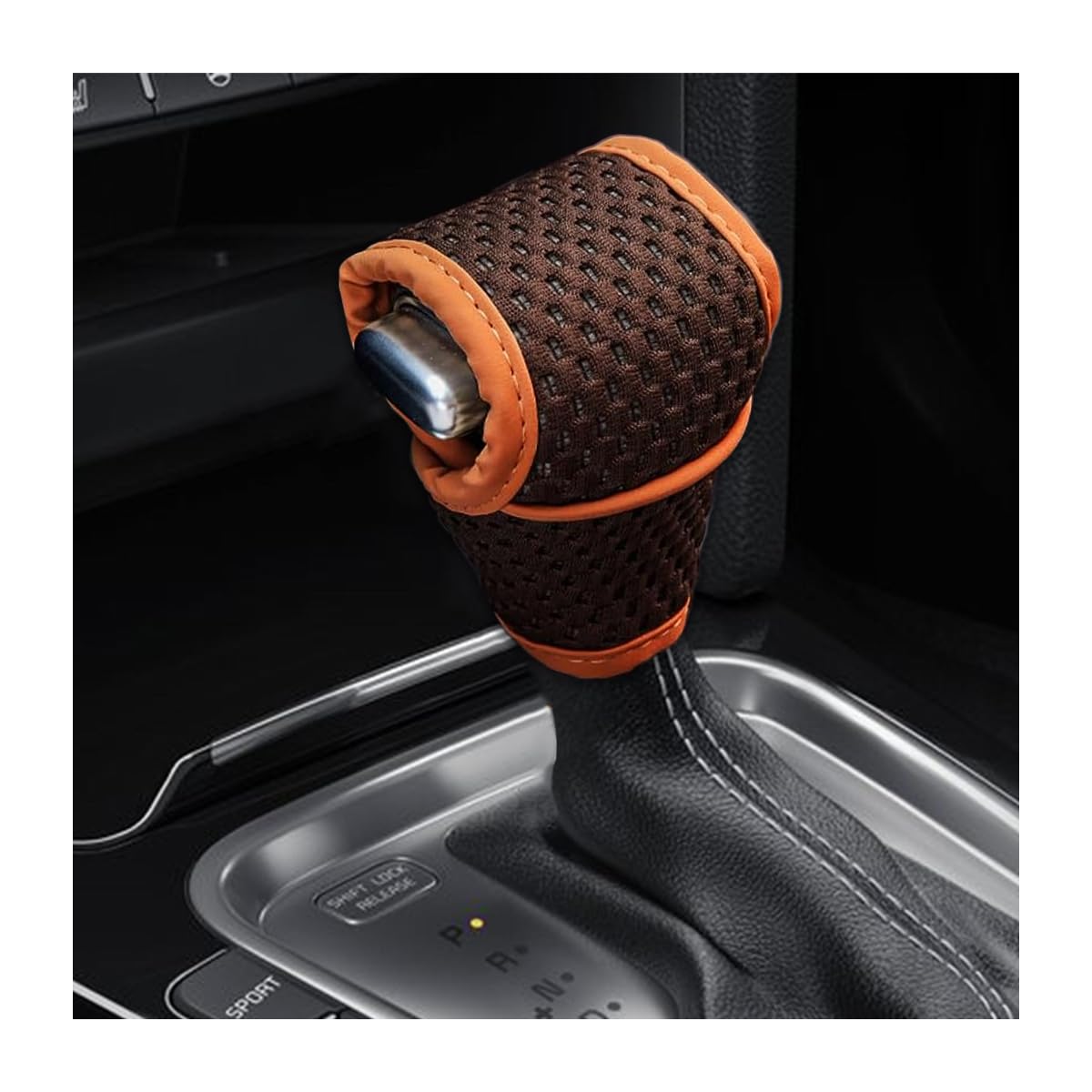 Car Gear Shift Knob Cover, Dust-Proof Soft Breathable Vehicle Manual Stick Handle Shifting Knob Protector, Automotive Interior Shift Lever Decoration, Universal for SUV Sedan Truck (Brown)
