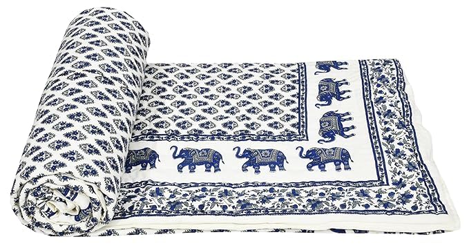 Image of EMIOUR 400 TC Pure Cotton Soft Jaipuri AC Quilt /Razai /Rajai Floral Print,Jaipuri razai Double Bed for Winter Printed (Design 9, Double Bed)