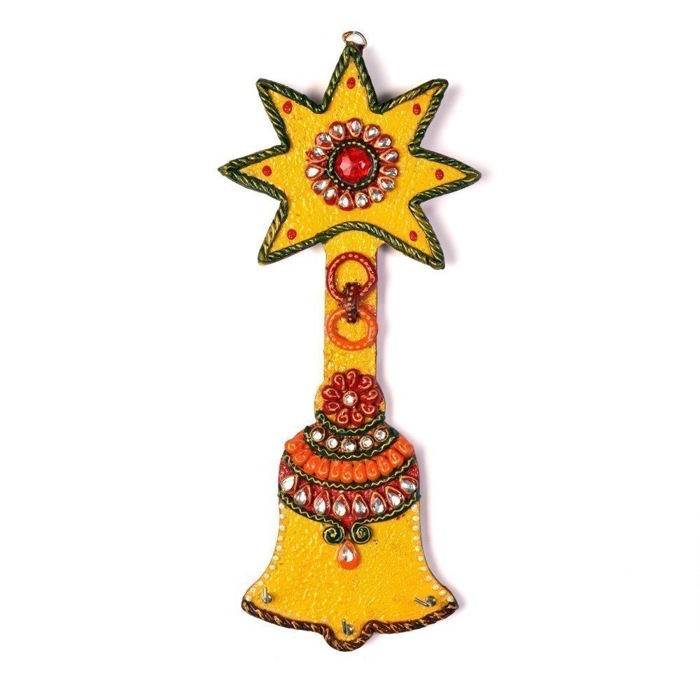 VINAYAK CRAFTERS Unique Wooden Kundan Meenakari Aarty Bell Key Stand