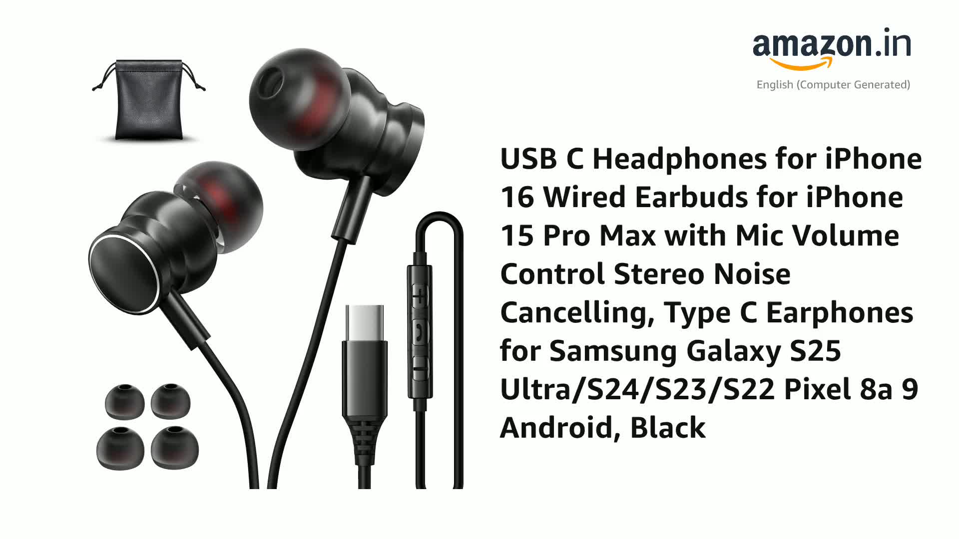 USB C Headphones for iPhone 17 Pro 16 Wired Earbuds for iPhone 15