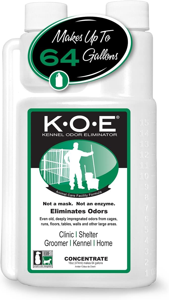 Odorcide, Thornell KOE Kennel Odor Eliminator Concentrate, Great for Cages, Runs, Floors & More, Pet Odor Eliminator for Home & Kennel w/Safe, Non-Enzymatic Formula, 16 oz, White – Not A Spray Bottle