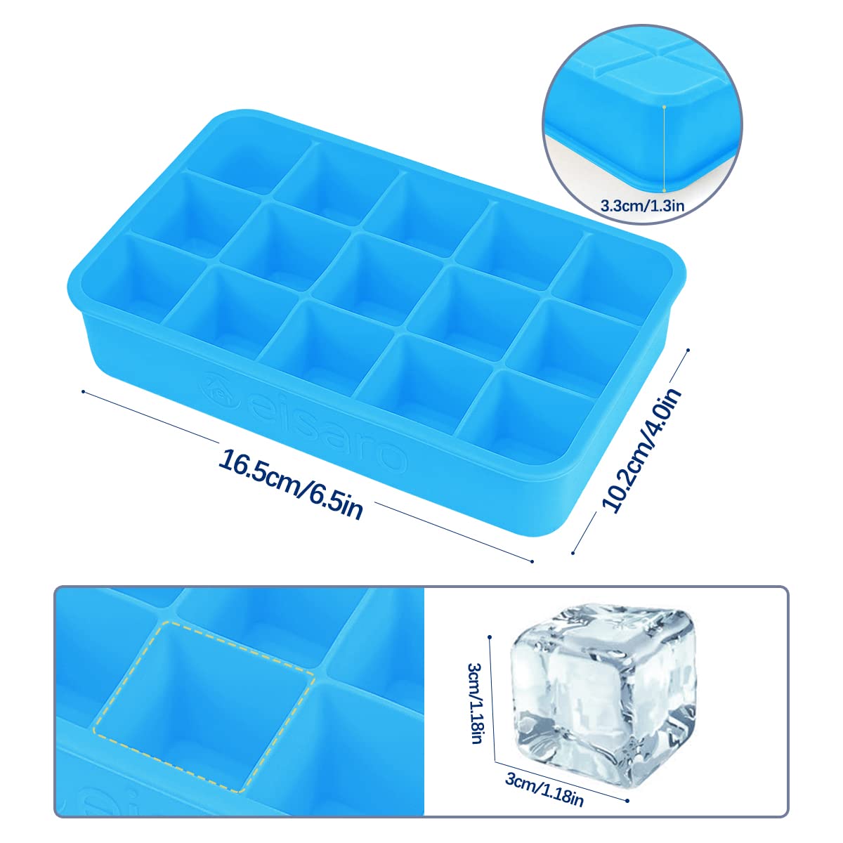 Stampo Per Ghiaccio In Silicone Con Coperchio - 2 Pezzi, 15 Cubetti, Ideale Per Whisky E Snack, Navy