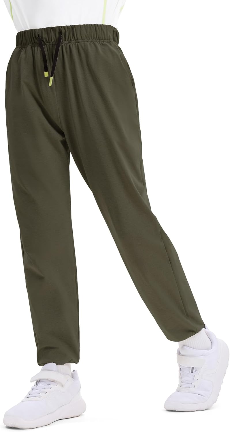 PATPAT RapidAir Boys Quick-Dry Pants with Pockets & Drawstring, Athletic Joggers for Running Sports Outdoor School Uniform