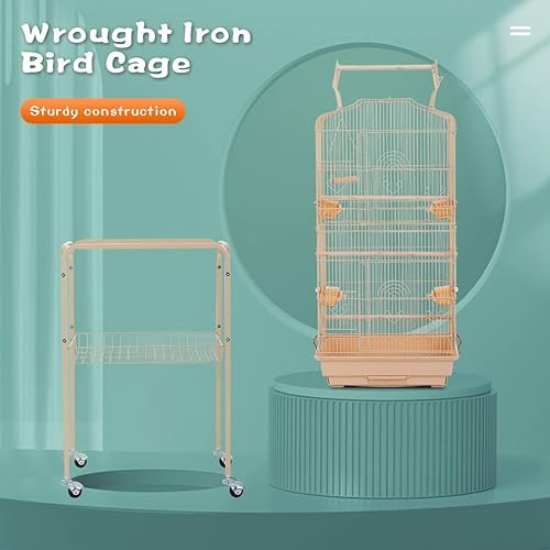 Vista 18 de BestPet Jaula para pájaros de hierro forjado de 64 pulgadas para periquitos, jaula mediana y pequeña para periquitos con soporte enrollable Blanco