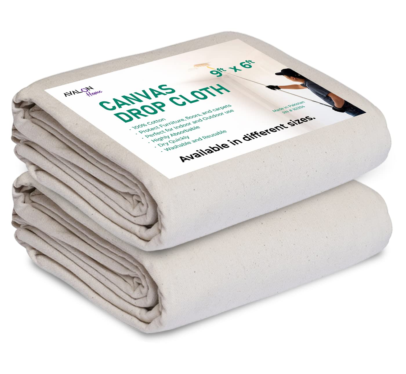 Avalon Home Canvas Drop Cloth 9x6 ft Pack of 2-8oz Painters Drop Cloth for Painting - Canvas Tarps for Floor & Furniture Protection - All Purpose Canvas Fabric Painting Drop Cloths