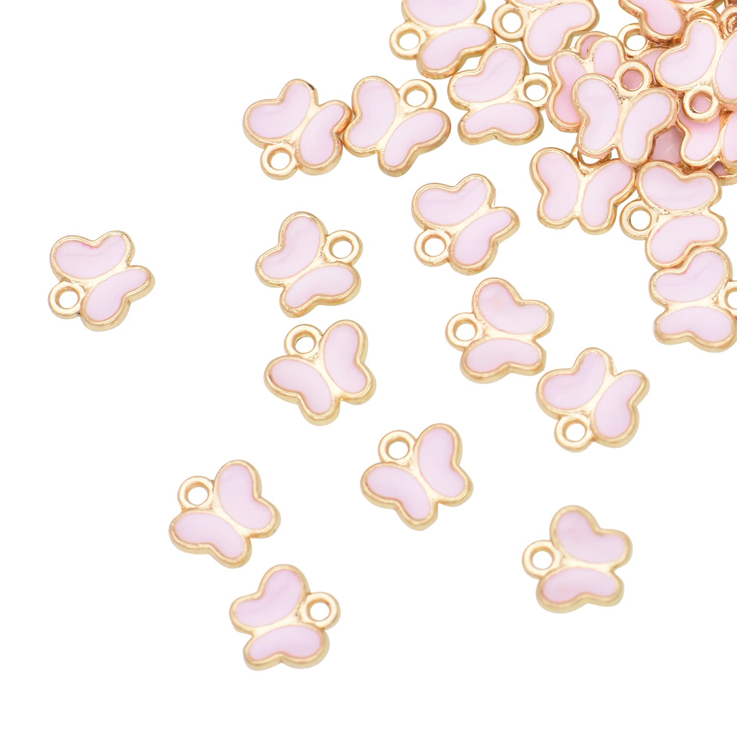 Pack of 80 Butterfly Pink Enamel Charms Gold Plated Colored Pendants Hawaii Style Accessories for Necklace Bracelet Jewelry Making DIY Crafting