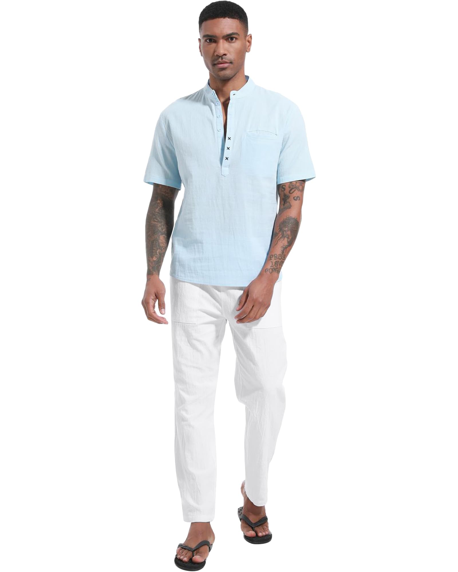 LVCBL Pantalones Deportivos Casuales de Lino para Hombre para Verano Holgados para Yoga Playa con Cintura Elástica