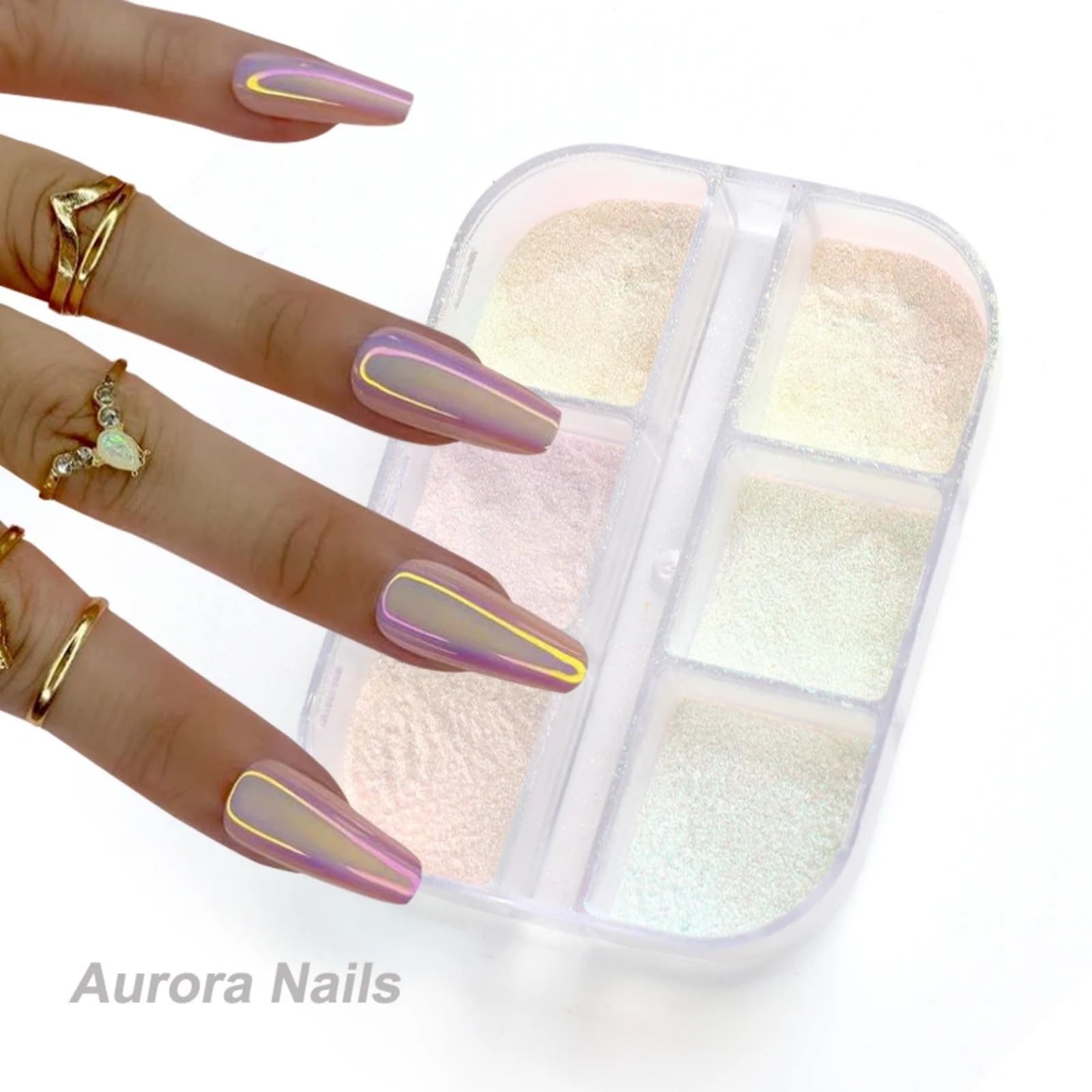 Biały perłowy puder do paznokci z brokatem Aurora Ice Shimmer Chrome Pigment Powder 6 kolorów Laser Holograficzny Nail Powder