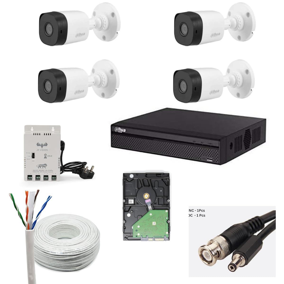 Dahua 2MP with Audio HD CCTV Camera Full Set 4 Bullet Channel DVR JK Vision Power Supply 1TB Hard Disk 90 Meter Cable BNC/DC Connector-picture-18