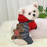YeeHui Plus Dogs Hoodies Overalls Winter Quadruped Clothes with Cute Design Teddy Bear Keep Warm Red,M