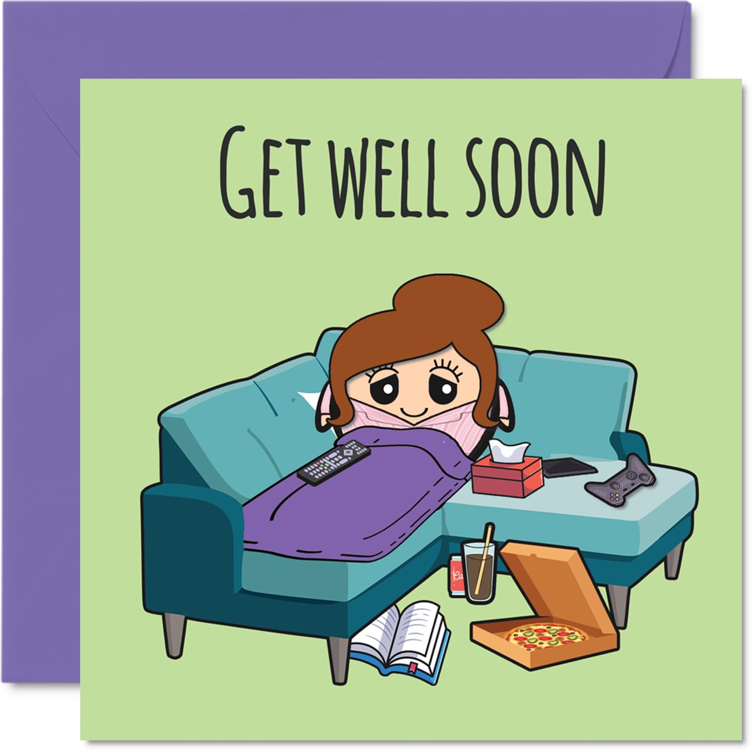 Get Well Soon Cards for Women - Sofa - Speedy Recovery Card, 145mm Get Well Greeting Cards for Mum Daughter Auntie Nanny Sister Friend Colleague