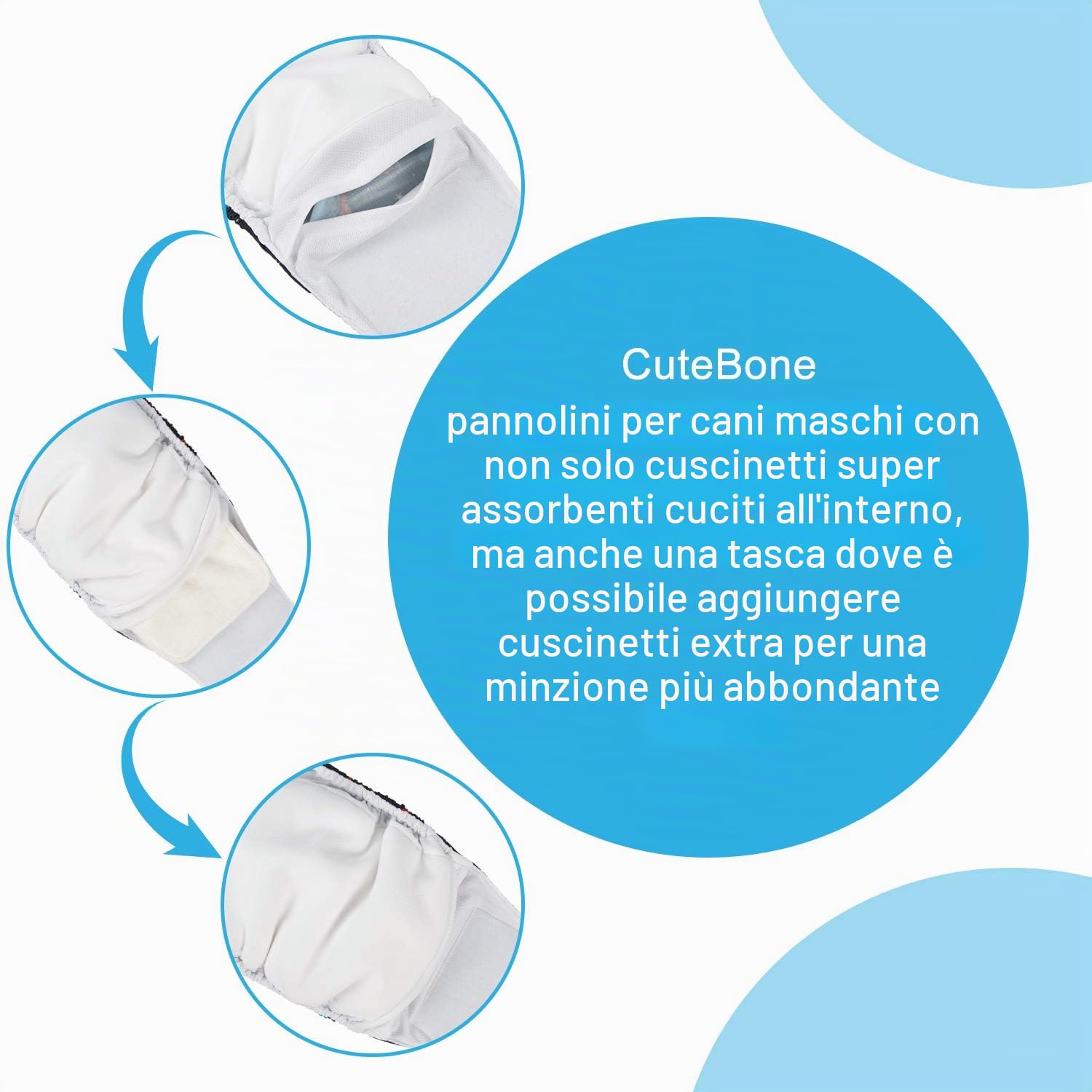 CuteBone Pannolini per Cani Maschi Fasce per Pancia, Confezione da 3 per Cani Maschi Avvolge, Pantaloni Lavabili per Cani DM11S-IT