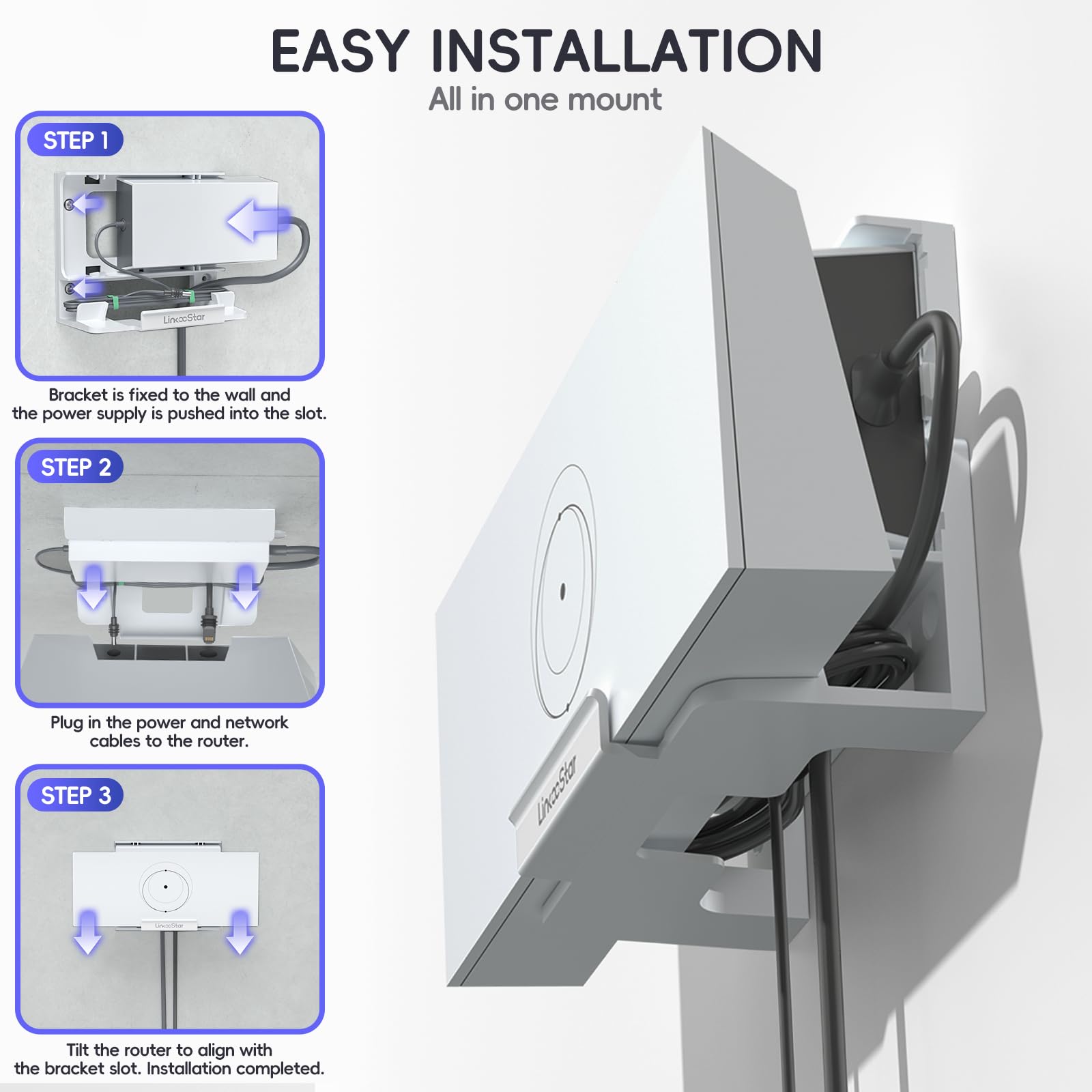 Support de routeur Starlink Gen 3, support mural Starlink tout-en-un pour routeur maillé V3 standard et kit de montage d'alimentation Star Link Gen 3, mini accessoires Star Link pour économiser de