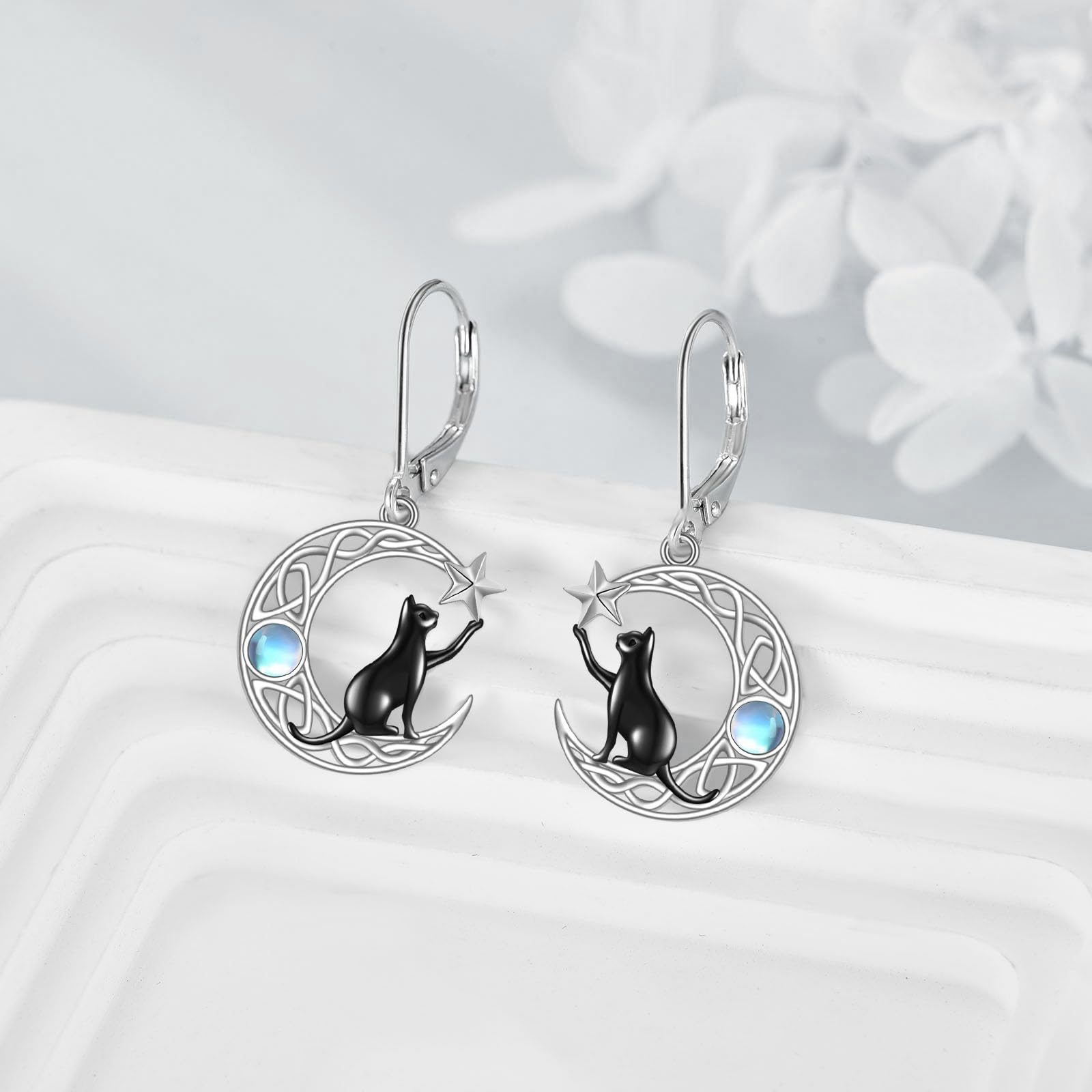 VONALA Orecchini a monachella in argento Sterling 925 con luna celtica, gatto/pipistrello/fungo, gioielli a forma di animale, regalo di compleanno per donne e ragazze