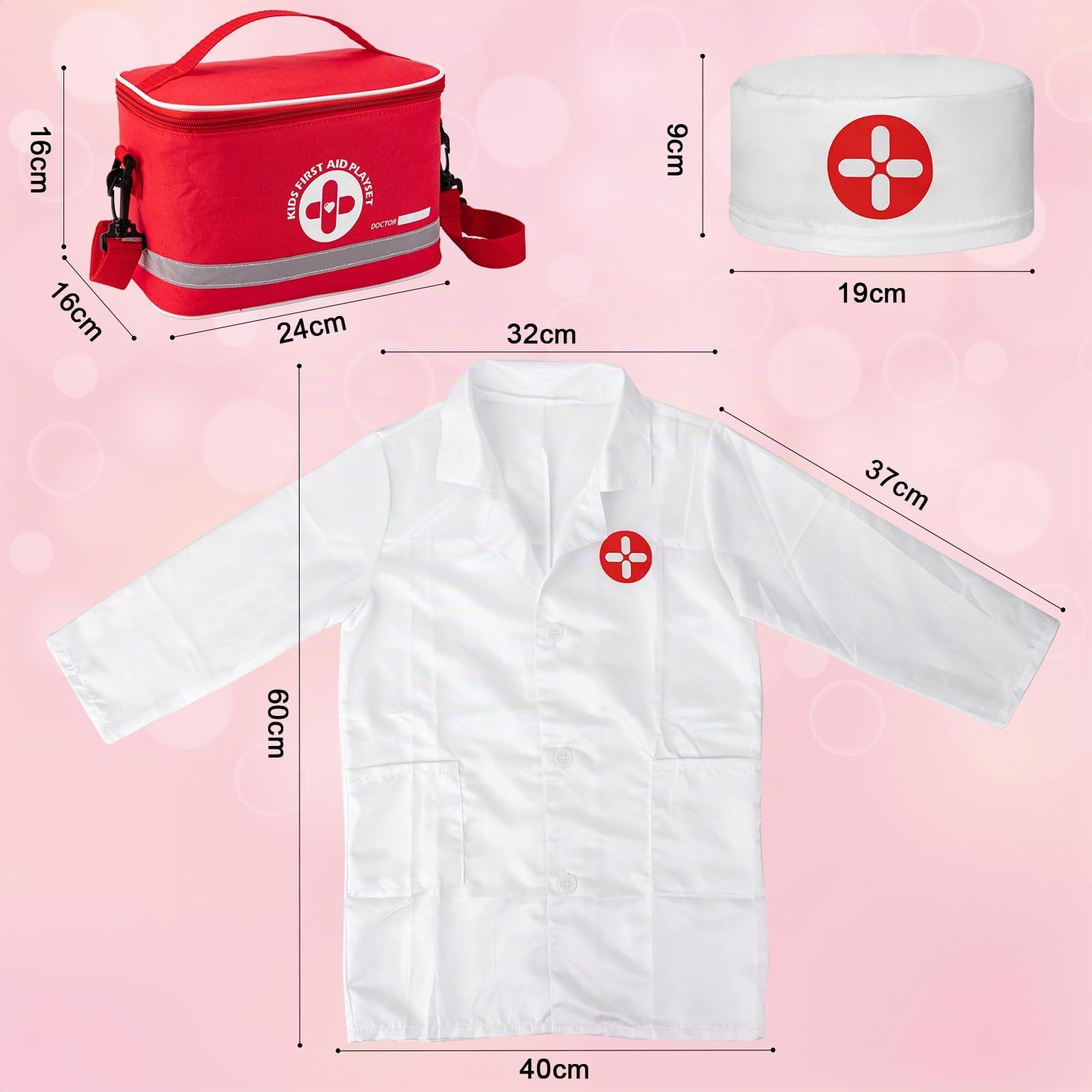 EFO SHM Malette Docteur Enfant Kit de Médecin Jouets Déguisement de Docteur Accessoires en Bois avec Stéthoscope, Thermomètre, Jouet Enfant 3 Ans