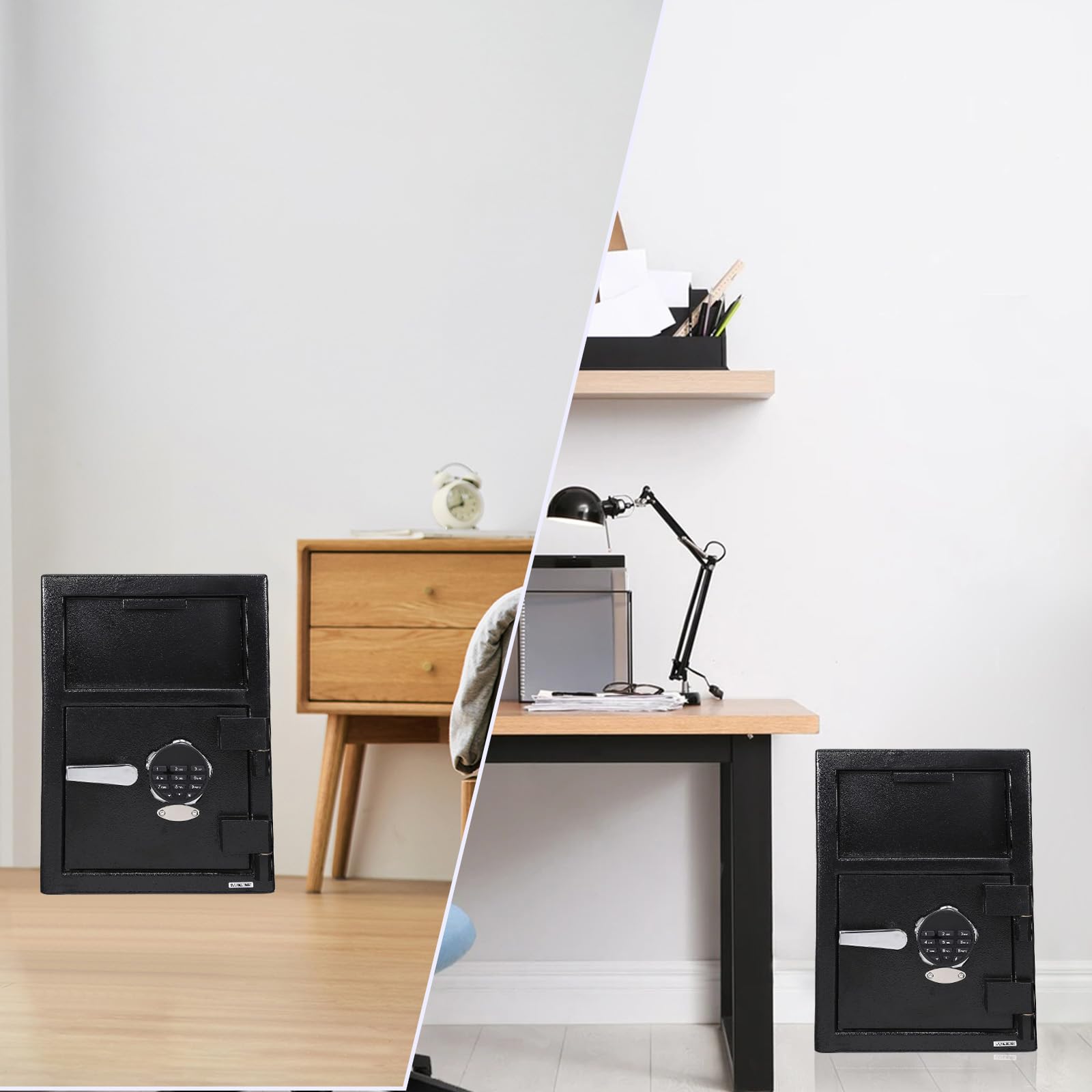 Cassaforte resistente a cadute da 2,5 m Cu.Ft con slot per affari, cassaforte per deposito per soldi con slot per caduta, 50,8 x 39,9 x 35,1 cm, cassaforte per ufficio per denaro e posta, nera