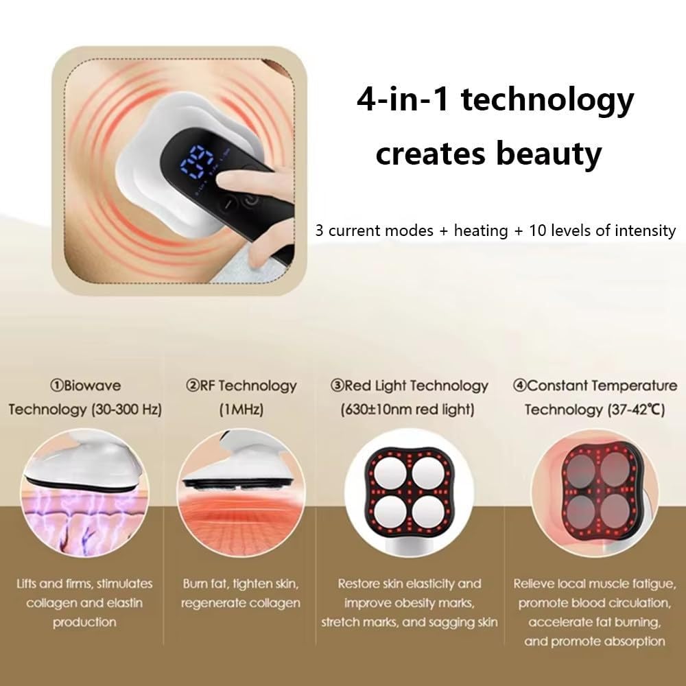 Appareil Anti-Cellulite sans Fil 4-en-1 avec Fonction Raffermissante et Sculpteur Corporel pour Ventre, Taille, Bras, Fessier et Jambes
